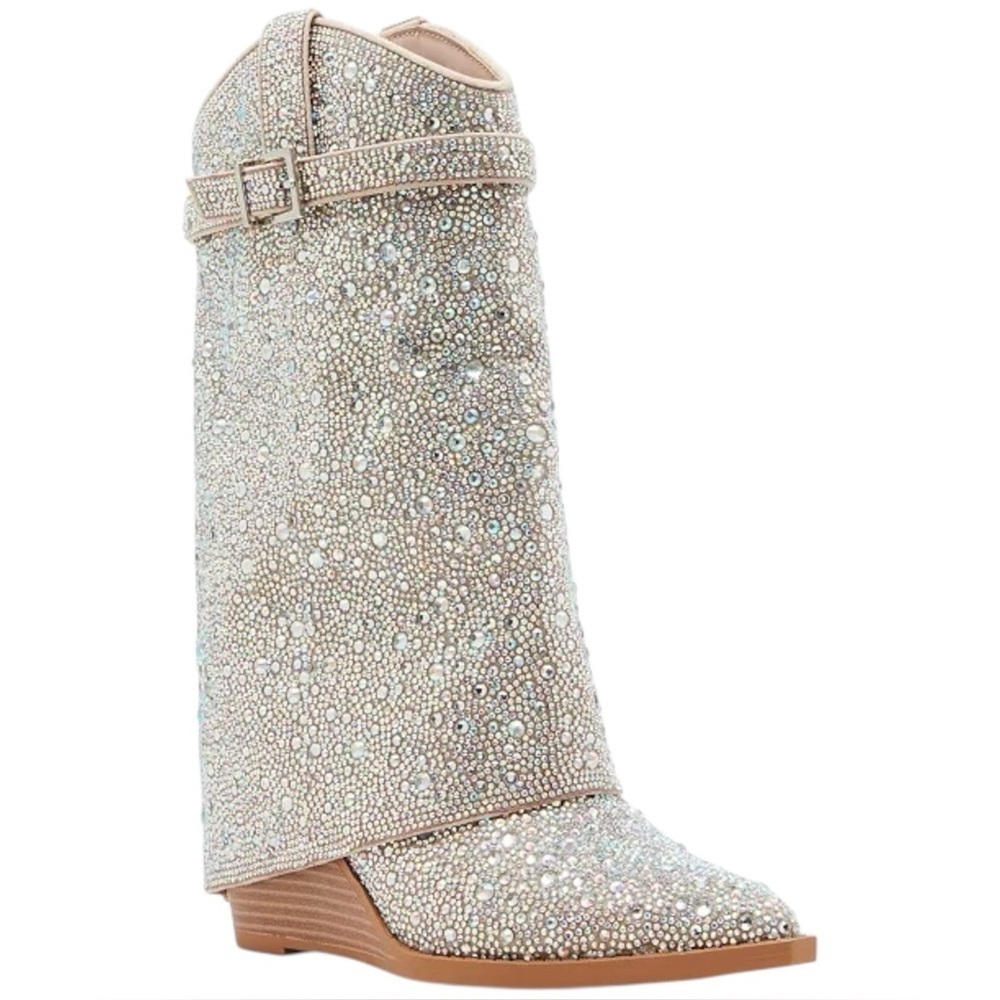 Madden Girl Joe Rhinestone Cuffed Wedge Western Dress Booties